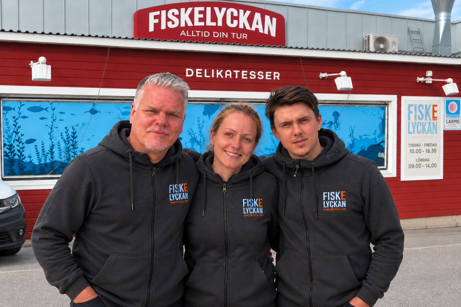 Peter Källström, Madeleine Hedenlo och Lukas Källström vid Fiskelyckan